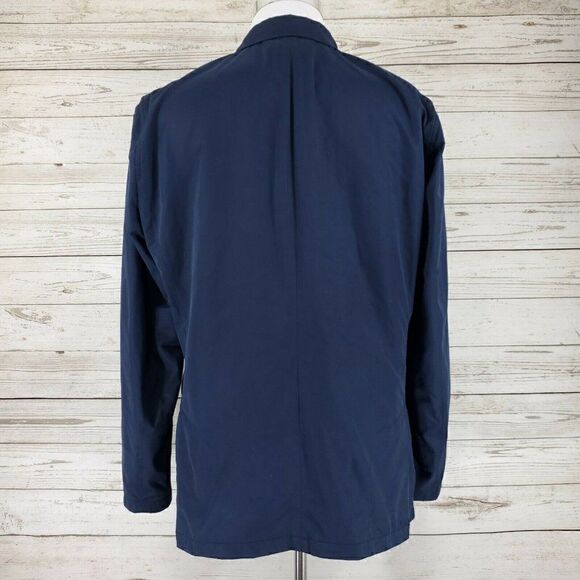 Flaws Vince Tech Blazer 3 Button Full Zip Navy Blue Mens Size 46 Polyester - Picture 6 of 12